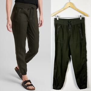 Athleta Women’s Cabi Linen Jogger Pant in Dark Green Size 0